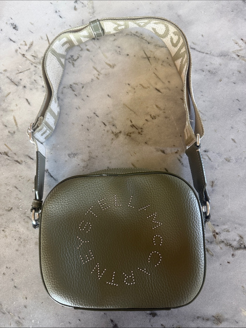 Stella McCartney Olive Green Logo Stud Crossbody Bag